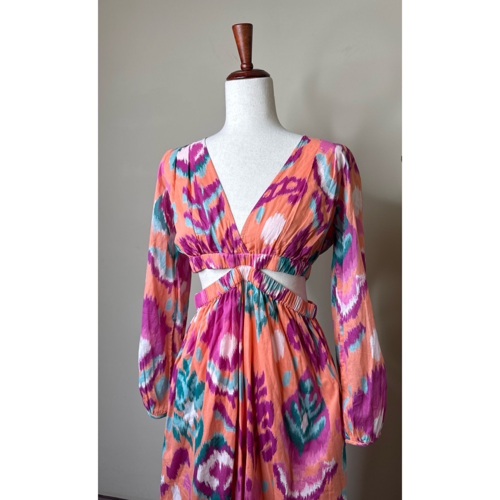 NWT Banjanan Camilla Ikat Floral Spice Midi Dress Multicolor Size Medium - Picture 7 of 11